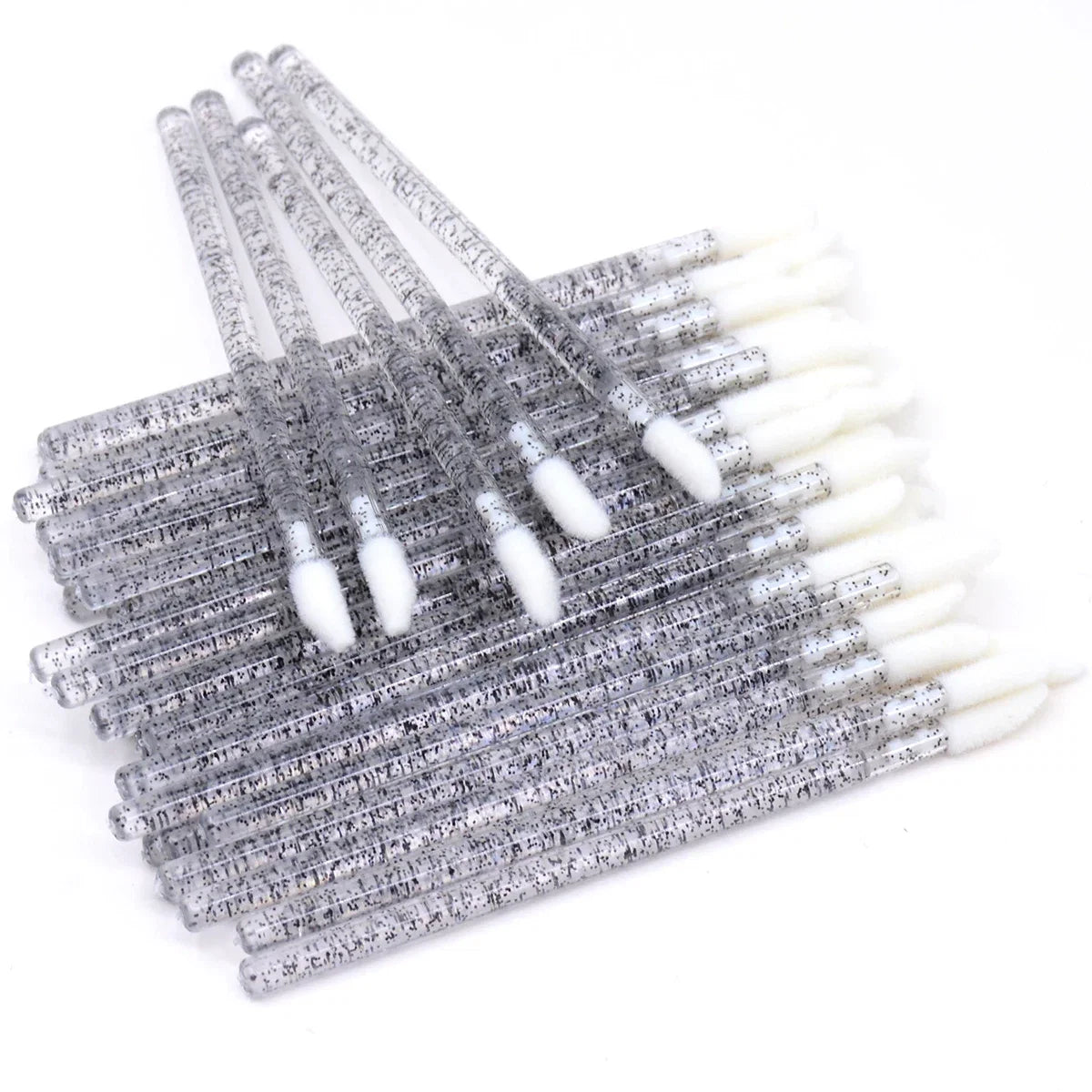 50Pcs/Lot Bling Lip Brush Eyelash Extensions Disposable Flocked Soft Hair Crystal Rod Cleaning Cotton Swab Lipstick Brush Makeup