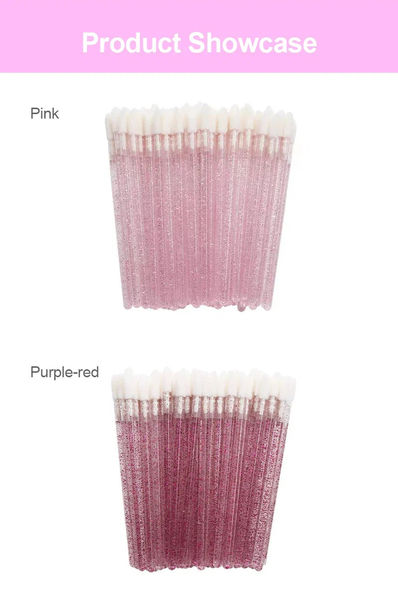 50Pcs/Lot Bling Lip Brush Eyelash Extensions Disposable Flocked Soft Hair Crystal Rod Cleaning Cotton Swab Lipstick Brush Makeup